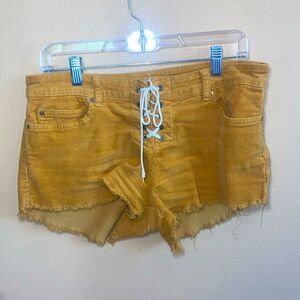 Yellow Billabong Corduroy Cut Off Shorts with Lace Tie